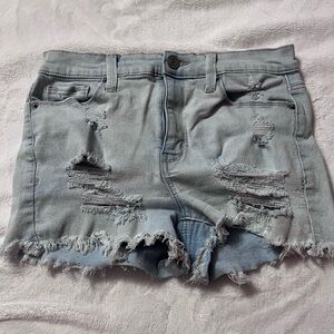 Mudd Frayed Light Blue Jean Shorts